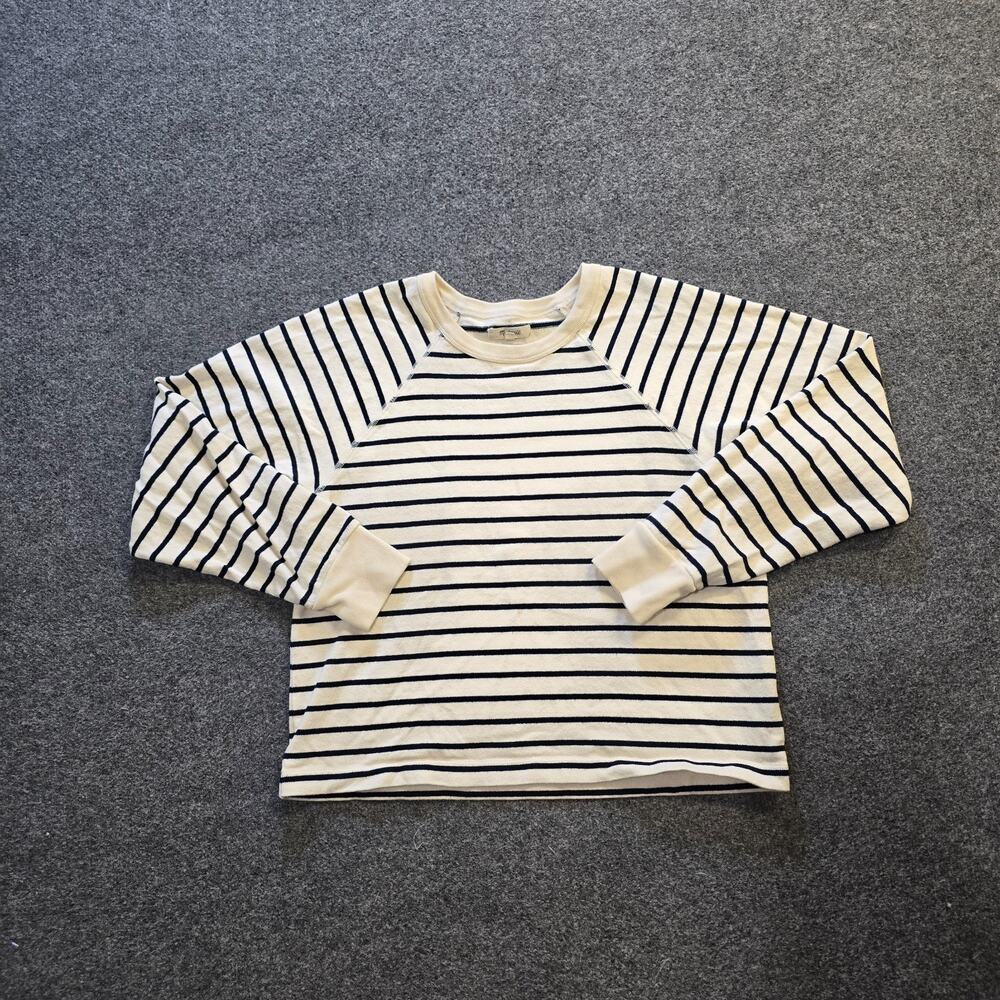 Madewell Top Womens Size Large White Black Striped Crew Neck Long Sleeve Casual